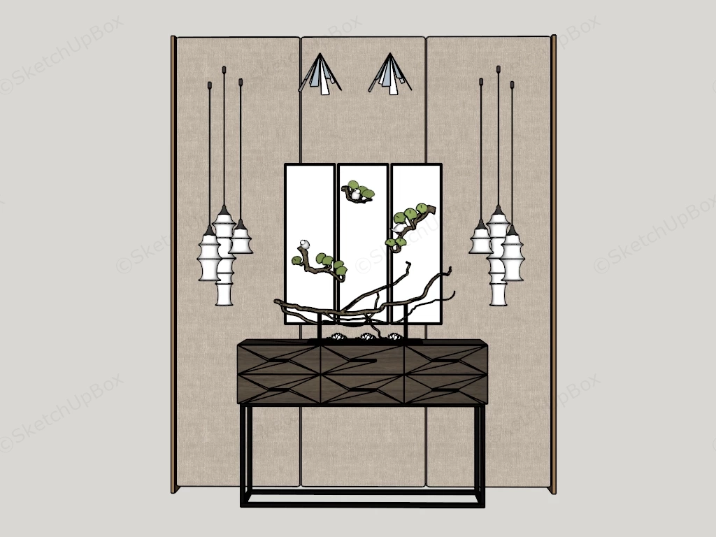Asian Style Accent Console Table sketchup model preview - SketchupBox