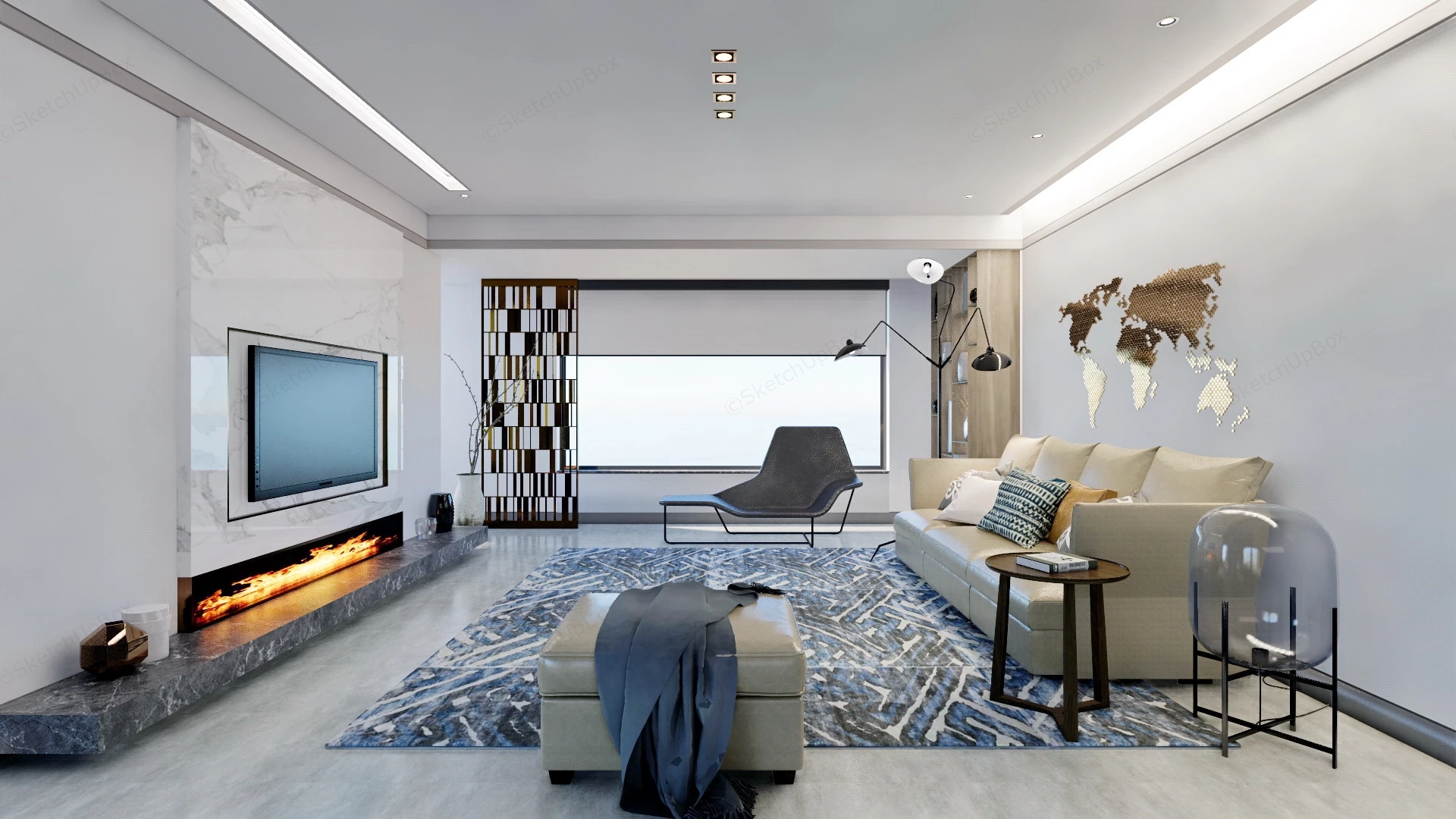 Modern Condo Living Room sketchup model preview - SketchupBox