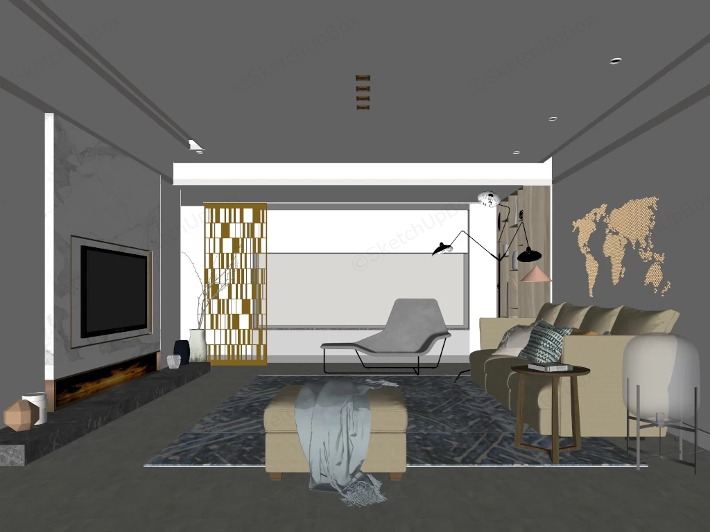 Modern Condo Living Room sketchup model preview - SketchupBox