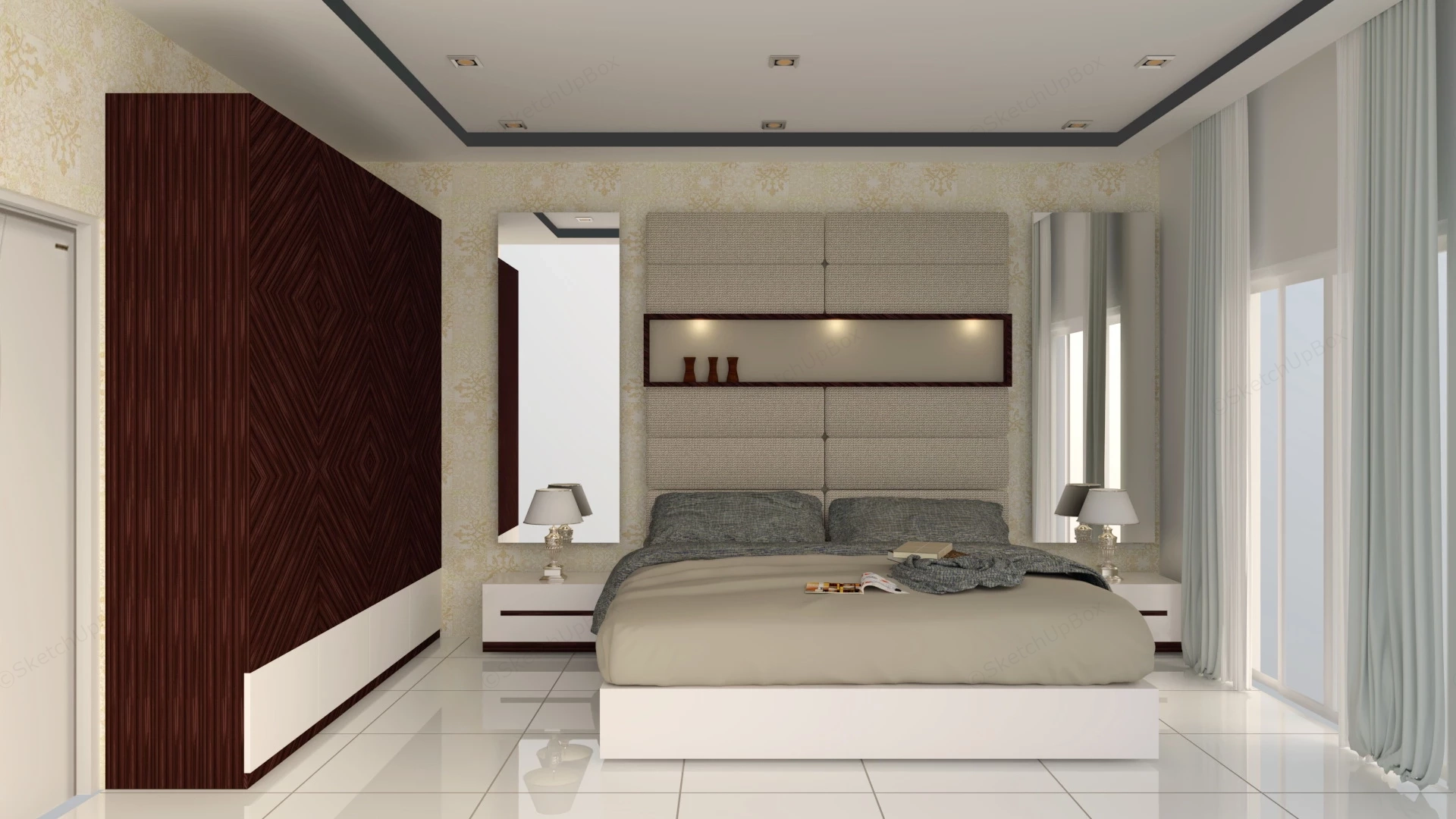 Contemporary Bedroom Design sketchup model preview - SketchupBox
