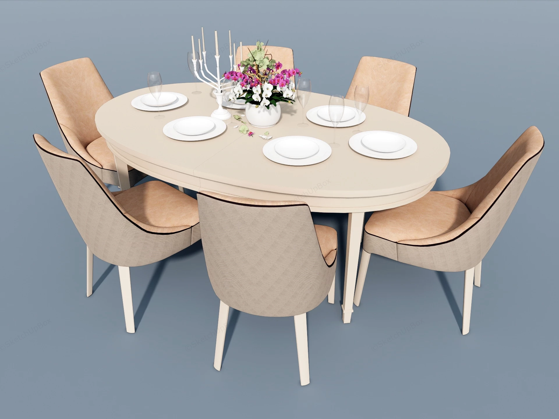7 Piece Oval Dining Table Set sketchup model preview - SketchupBox