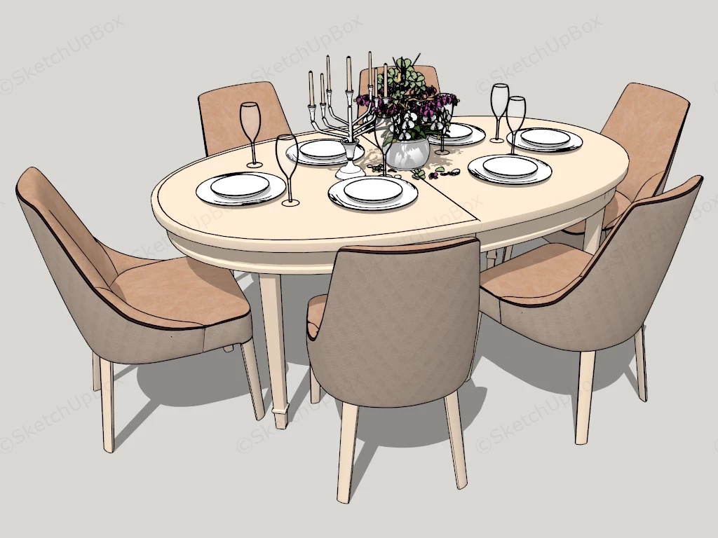 7 Piece Oval Dining Table Set sketchup model preview - SketchupBox