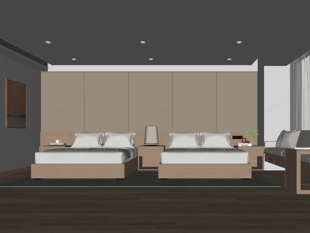 Wabi Sabi Style Hotel Room sketchup model preview - SketchupBox