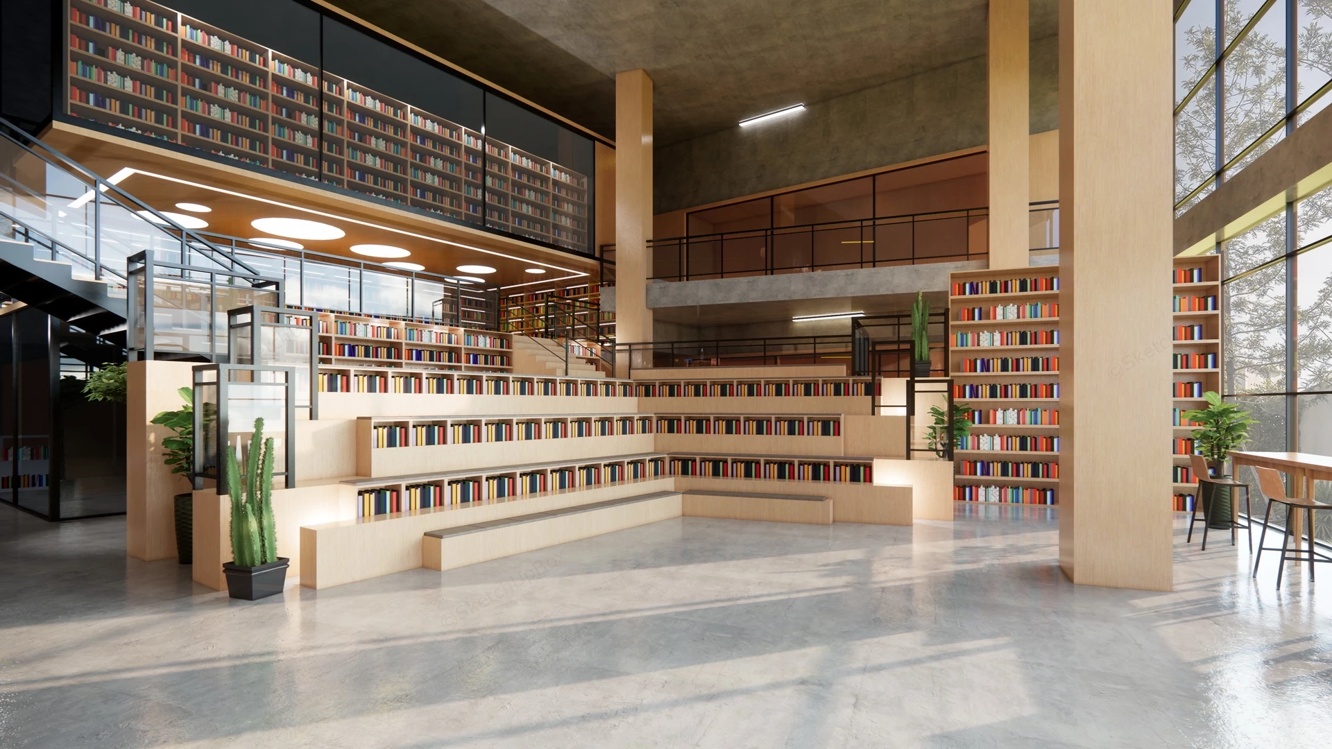 Modern Library Design sketchup model preview - SketchupBox