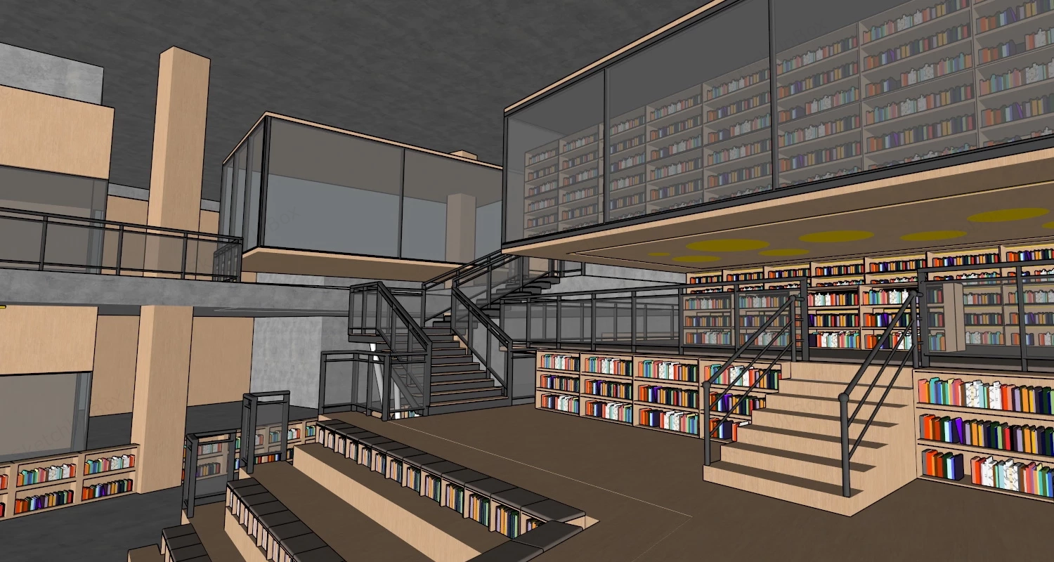 Modern Library Design sketchup model preview - SketchupBox