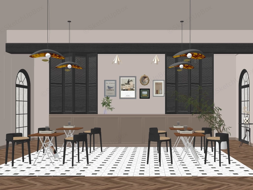 French Cafe Interior Design sketchup model preview - SketchupBox