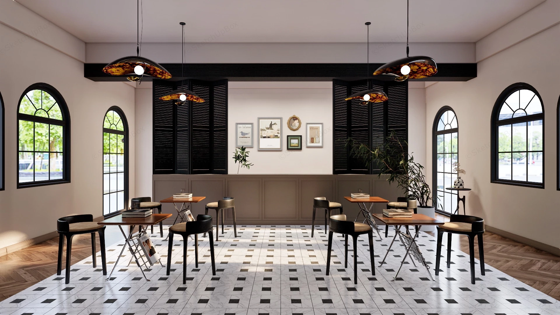 French Cafe Interior Design sketchup model preview - SketchupBox