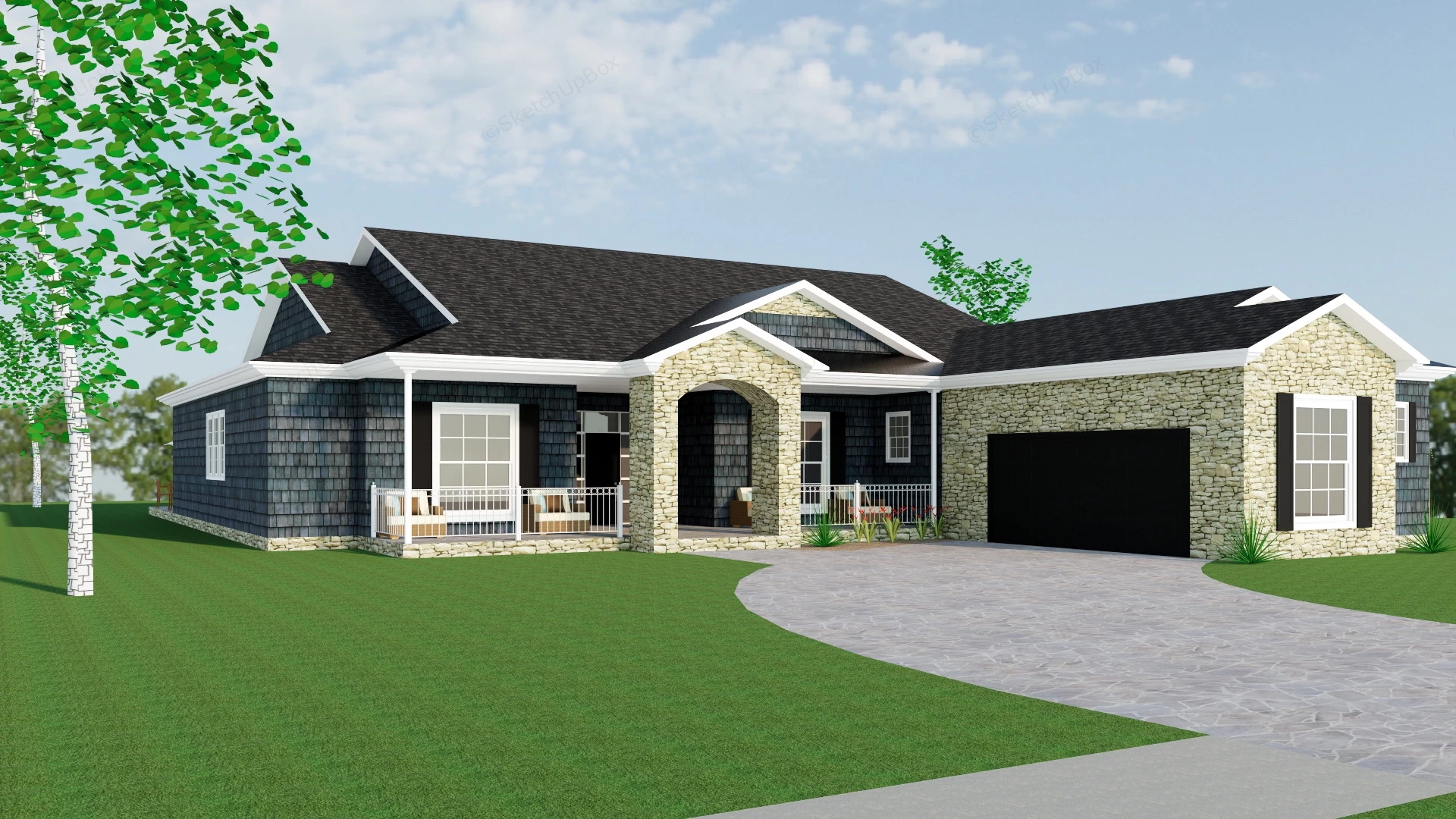 Country Stone House sketchup model preview - SketchupBox