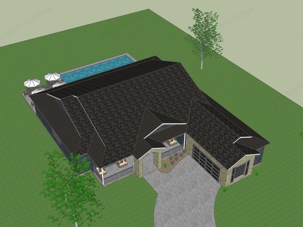 Country Stone House sketchup model preview - SketchupBox