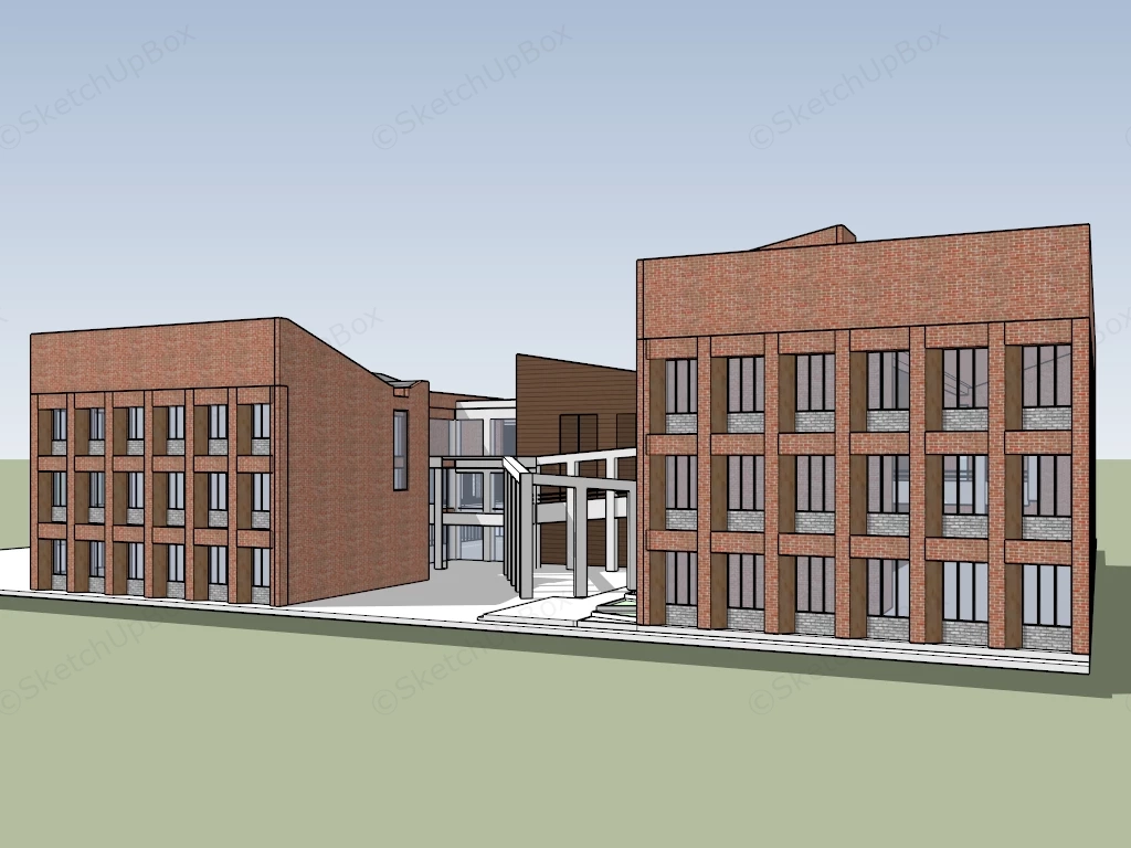 Red Brick Facaded Office Buildings sketchup model preview - SketchupBox