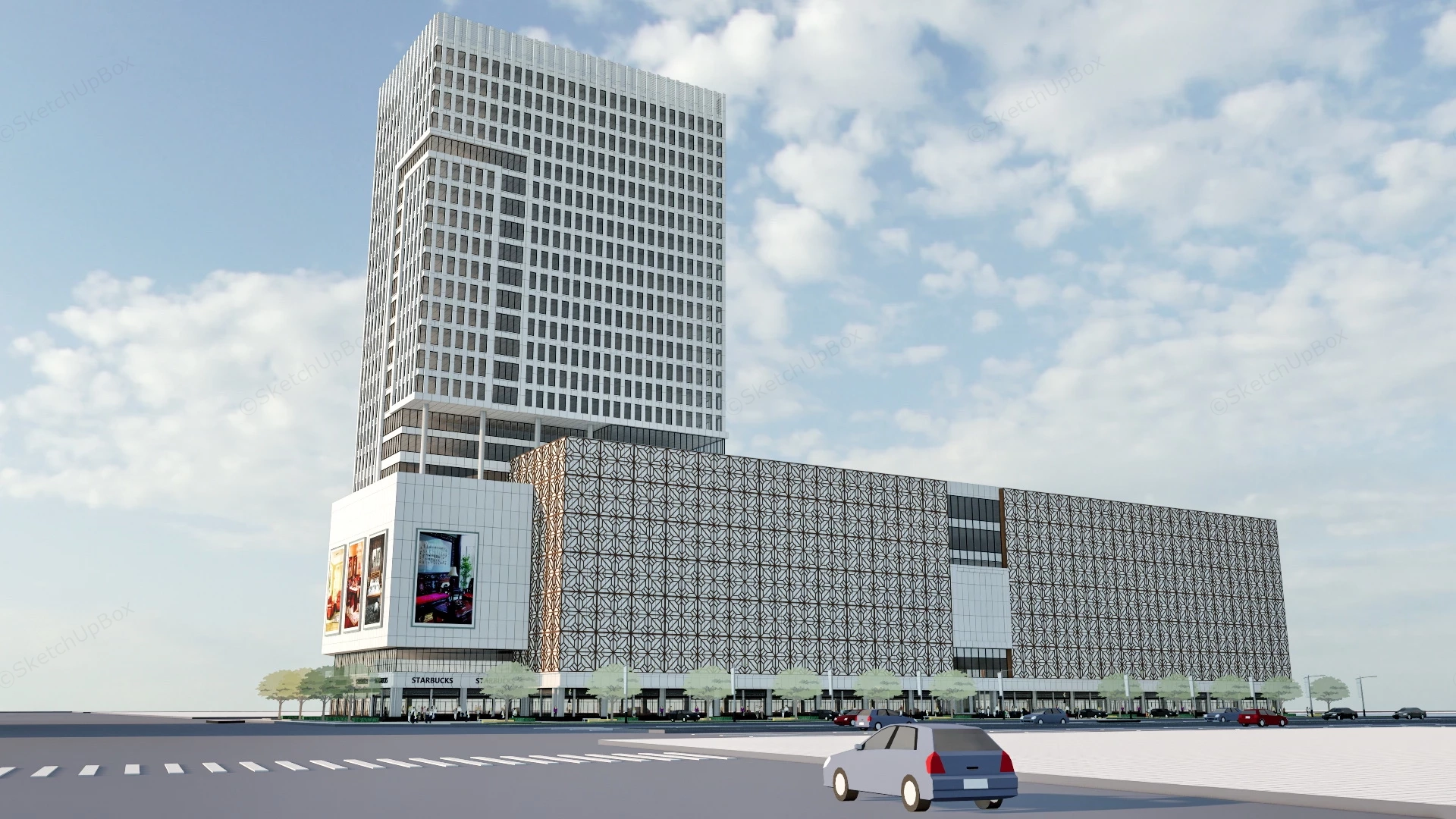 Commercial Shopping Center Architecture sketchup model preview - SketchupBox