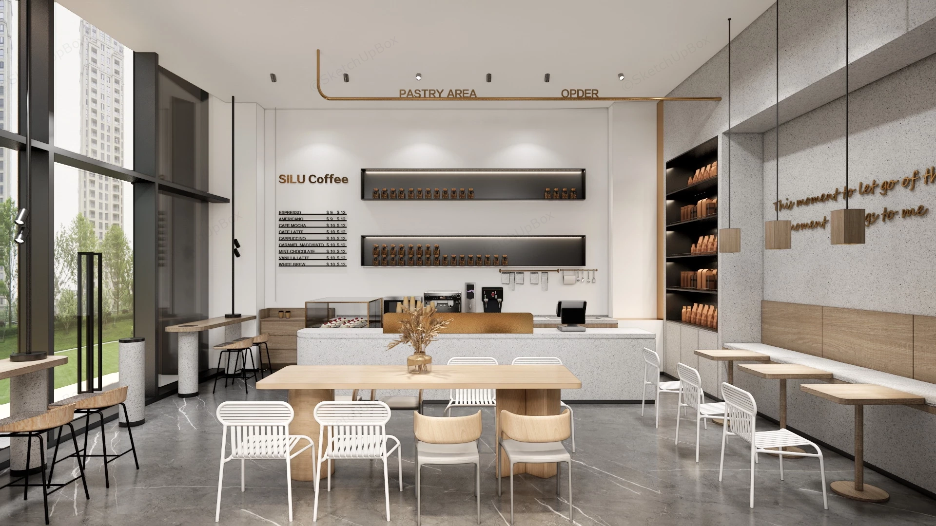 Modern Cafe Interior Design sketchup model preview - SketchupBox