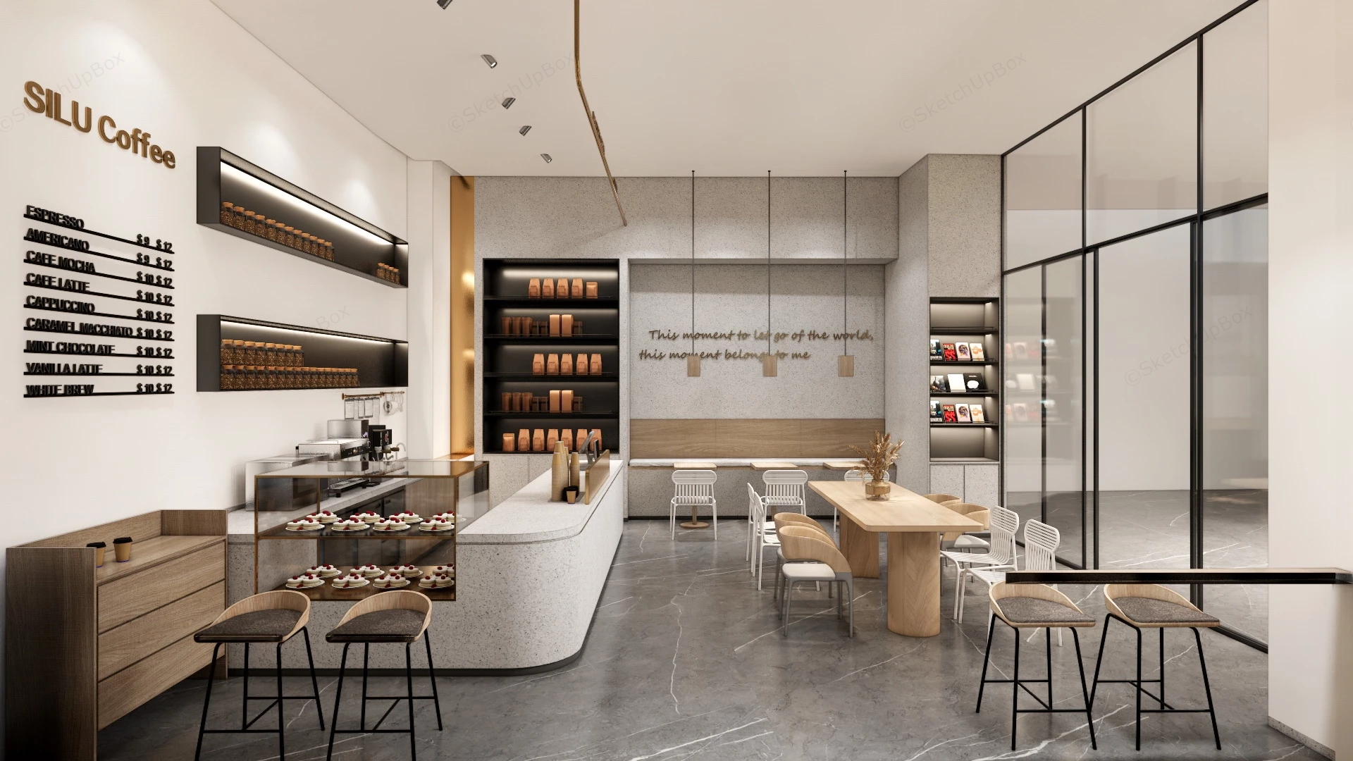 Modern Cafe Interior Design sketchup model preview - SketchupBox