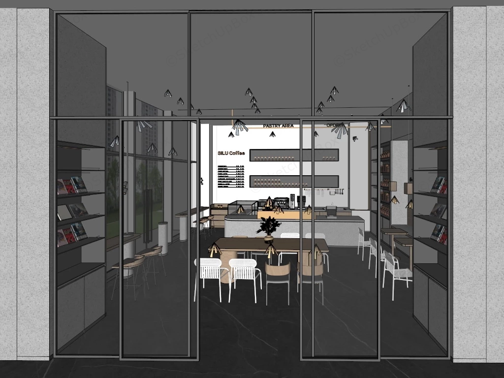 Modern Cafe Interior Design sketchup model preview - SketchupBox