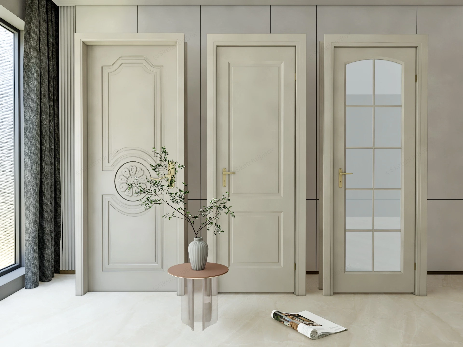 Modern White Interior Doors sketchup model preview - SketchupBox
