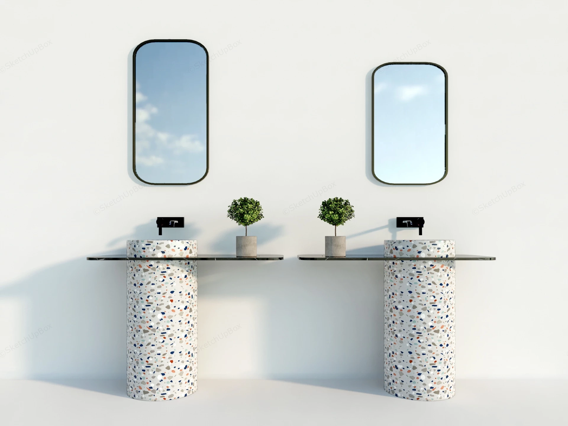 Pedestal Wash Basin With Mirror sketchup model preview - SketchupBox