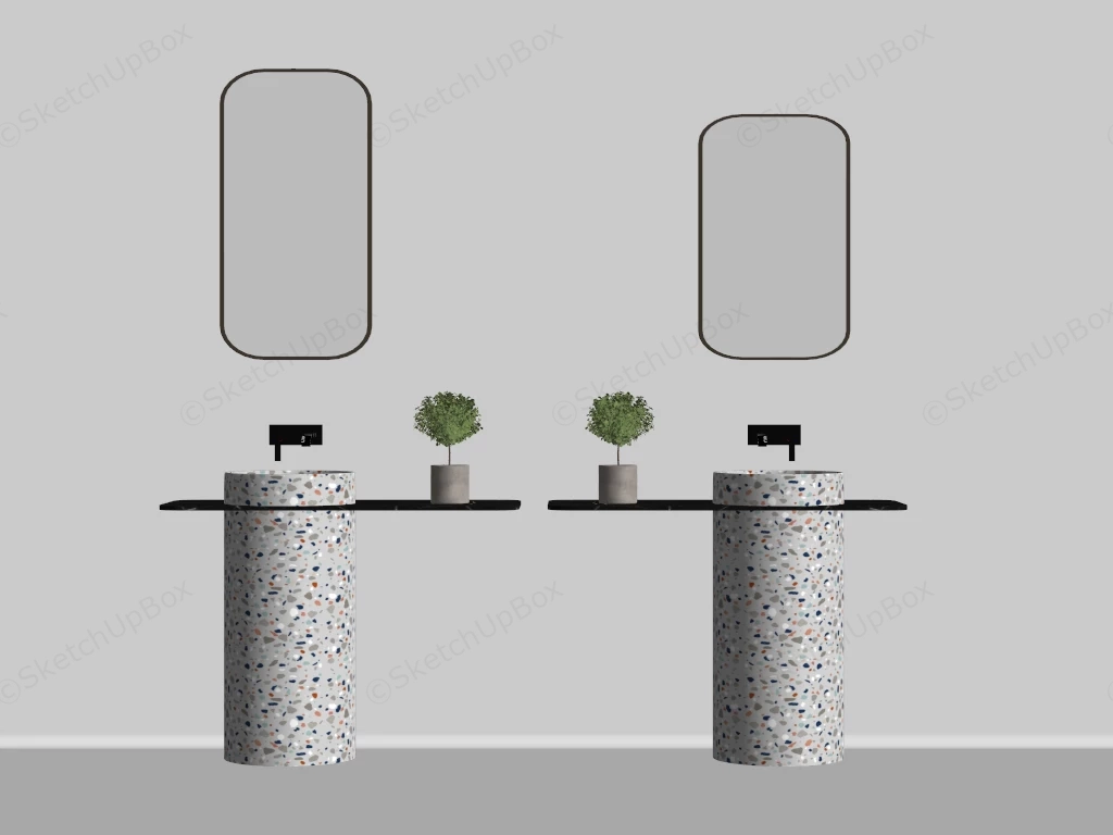 Pedestal Wash Basin With Mirror sketchup model preview - SketchupBox