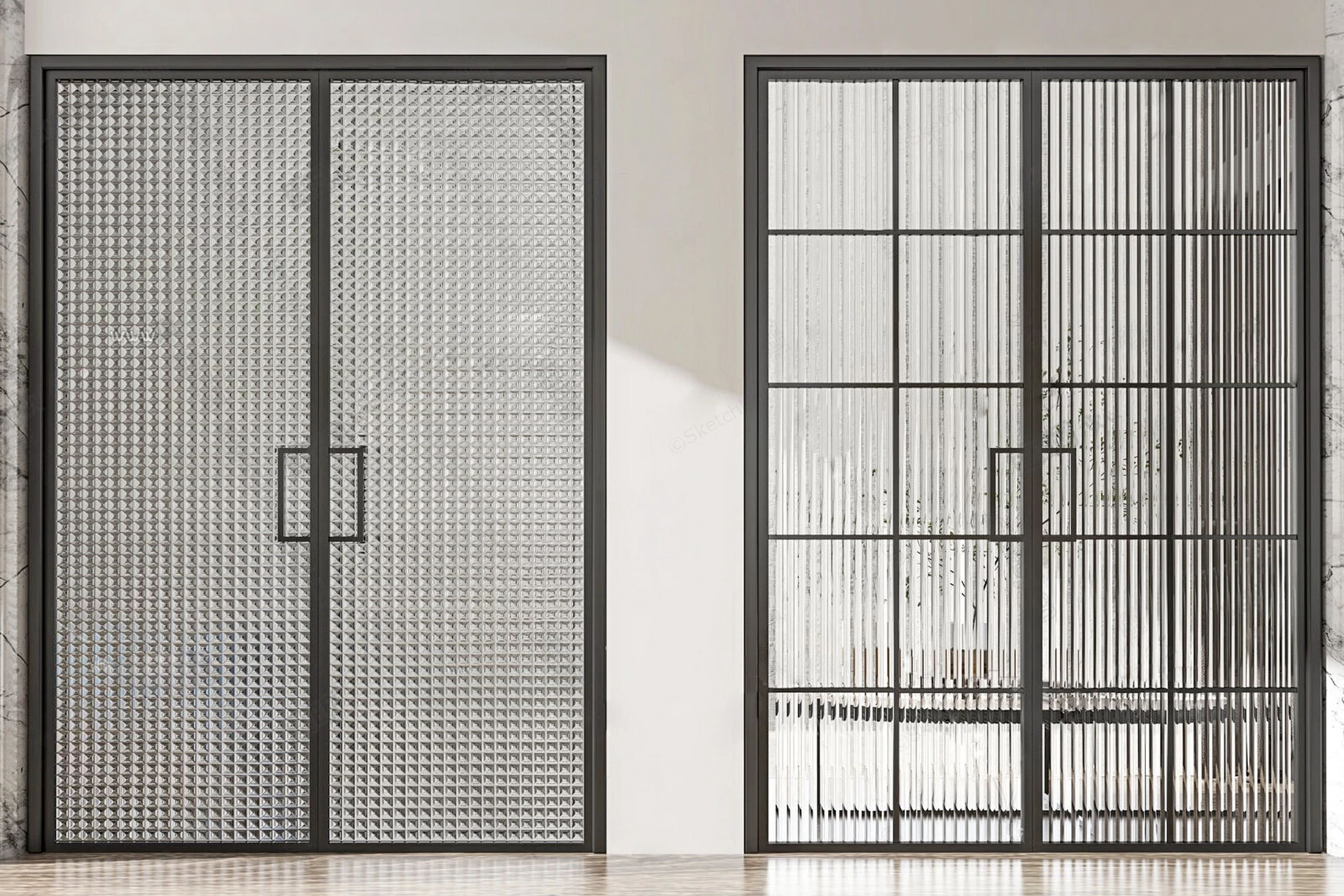 Ribbed Glass Interior Doors sketchup model preview - SketchupBox