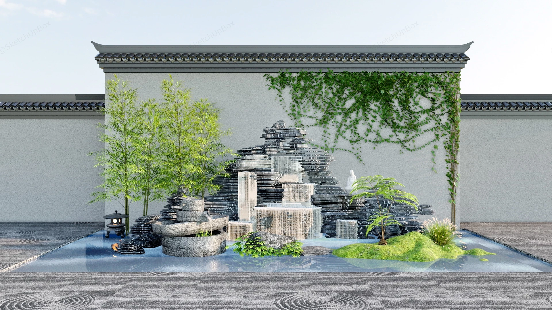 Chinese Rock Garden Pond sketchup model preview - SketchupBox