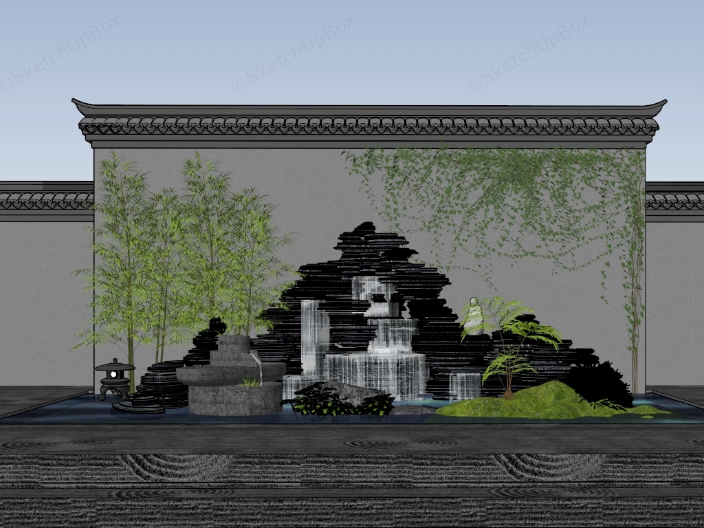 Chinese Rock Garden Pond sketchup model preview - SketchupBox