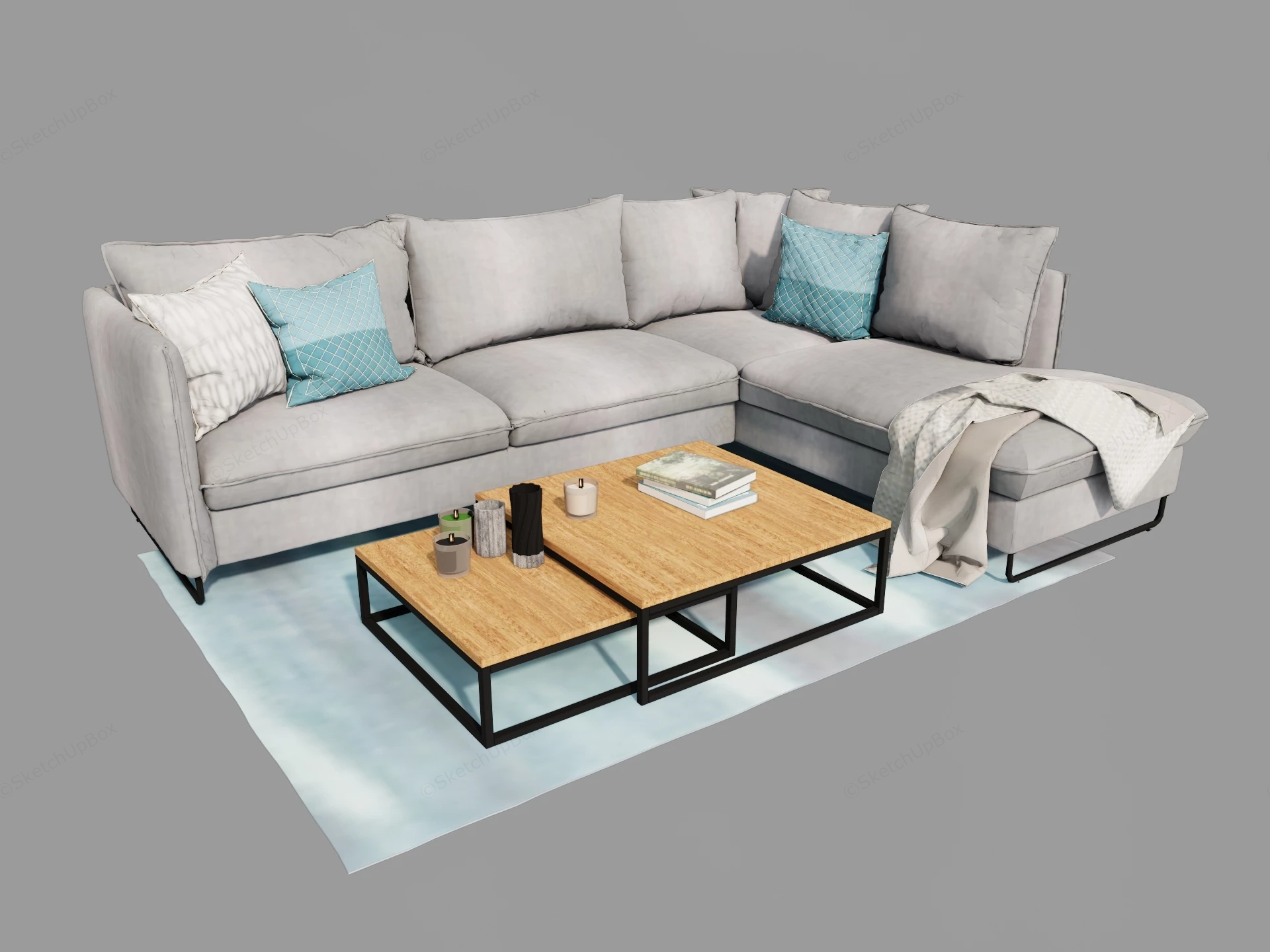 L Shaped Sofa And Coffee Table Set sketchup model preview - SketchupBox