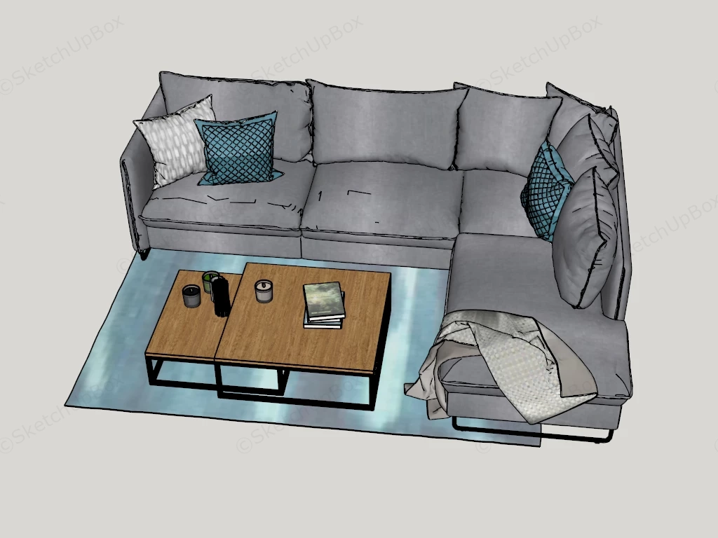 L Shaped Sofa And Coffee Table Set sketchup model preview - SketchupBox
