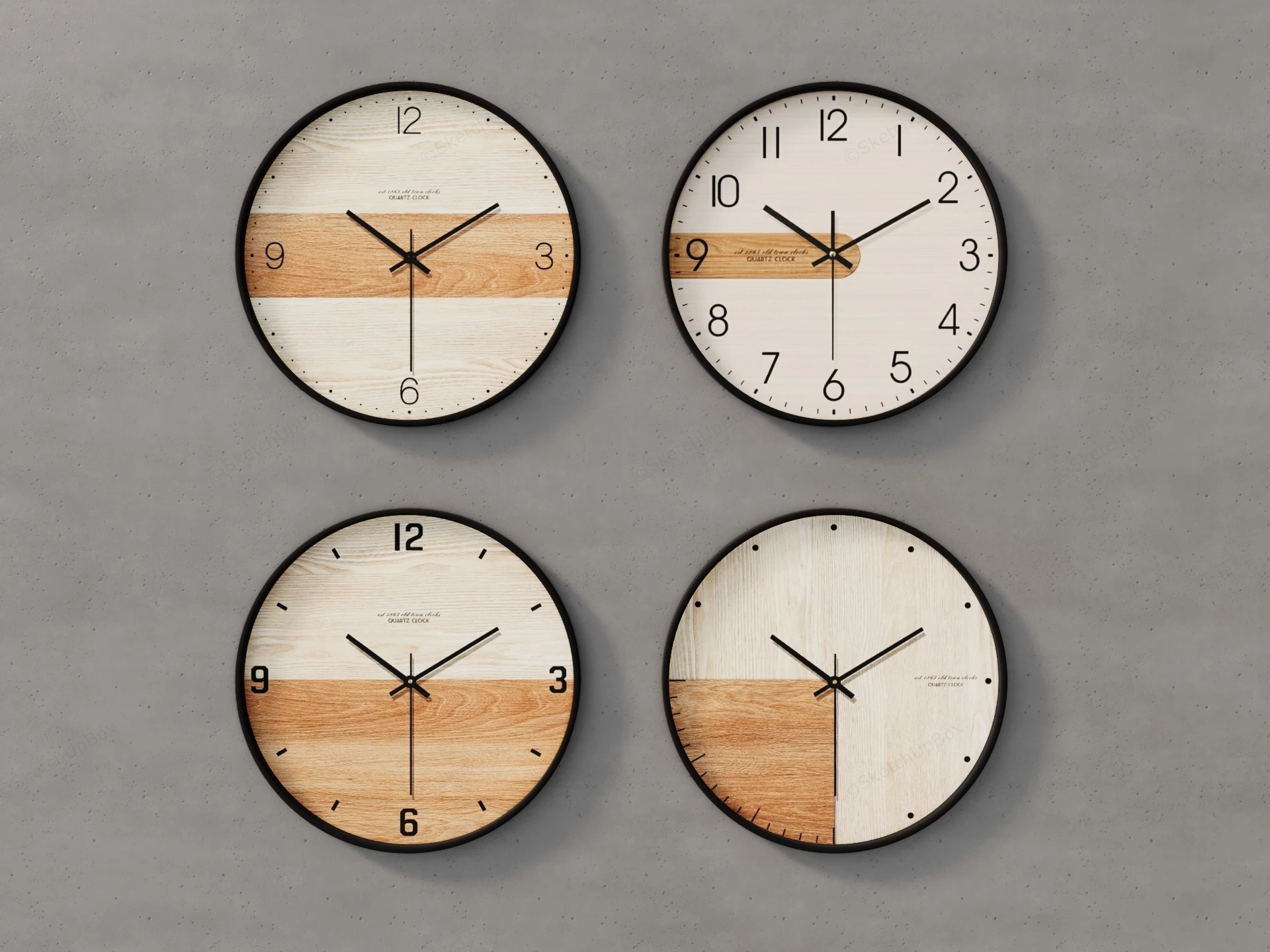 Modern Wood Wall Clocks sketchup model preview - SketchupBox