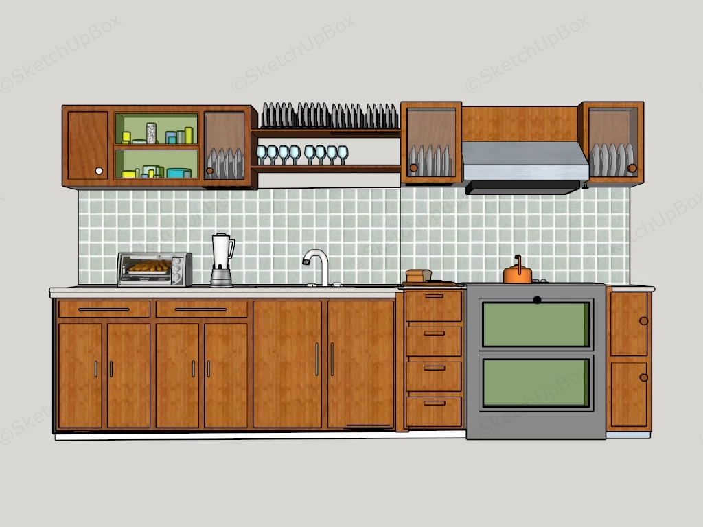 One Wall Galley Kitchen sketchup model preview - SketchupBox