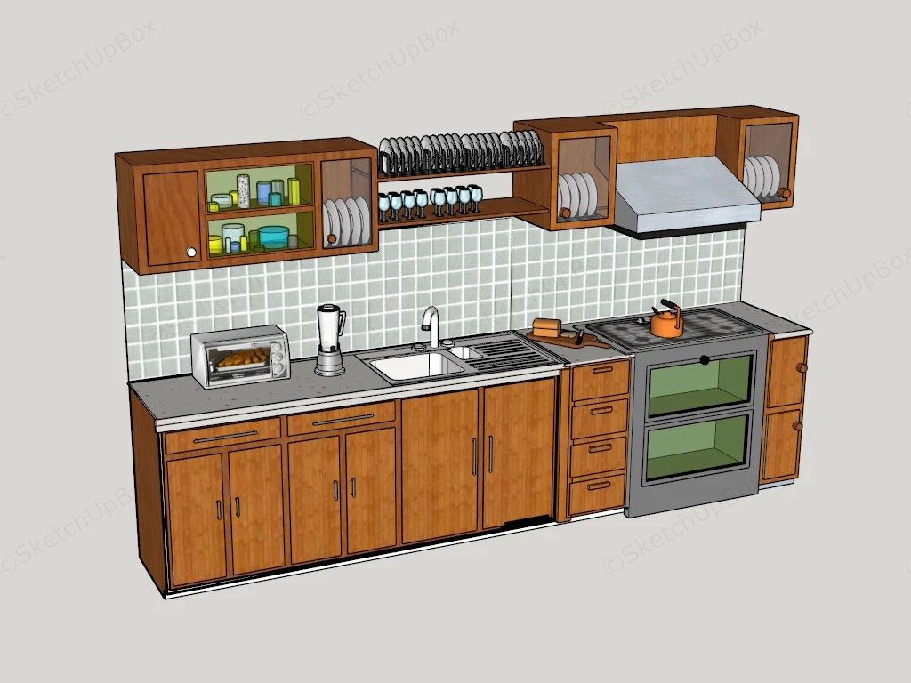 One Wall Galley Kitchen sketchup model preview - SketchupBox