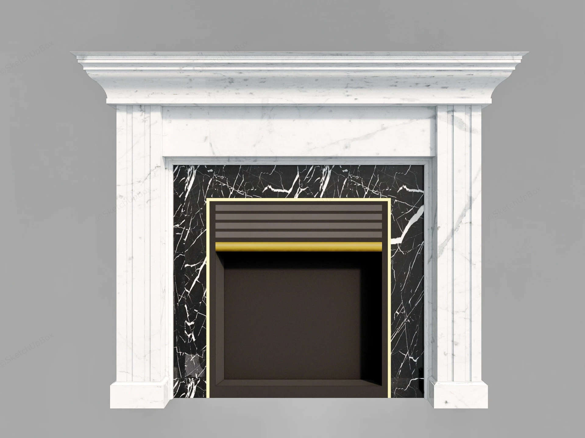 White And Black Marble Fireplace sketchup model preview - SketchupBox
