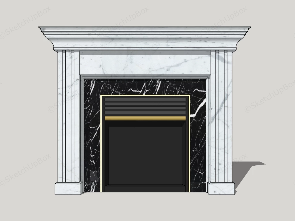 White And Black Marble Fireplace sketchup model preview - SketchupBox