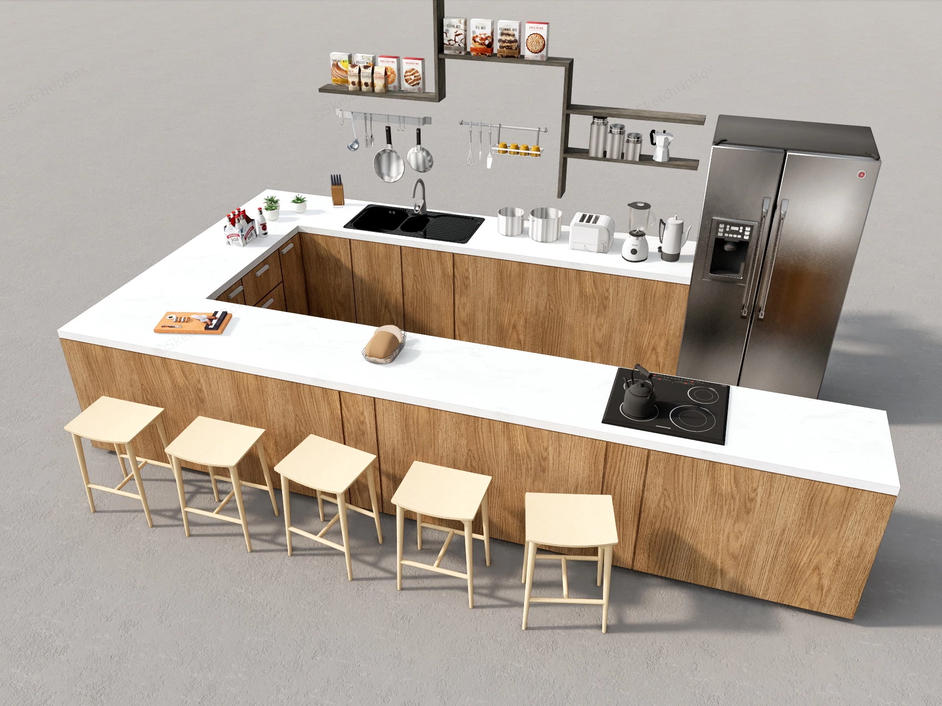 Peninsula Kitchen Design sketchup model preview - SketchupBox