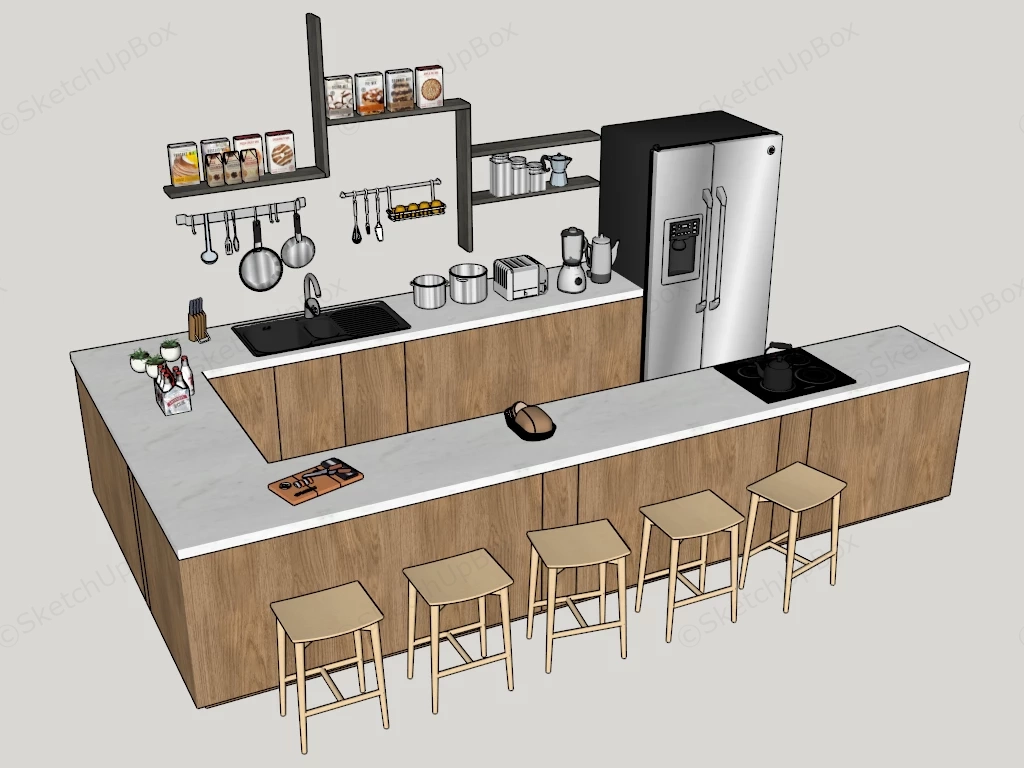 Peninsula Kitchen Design sketchup model preview - SketchupBox
