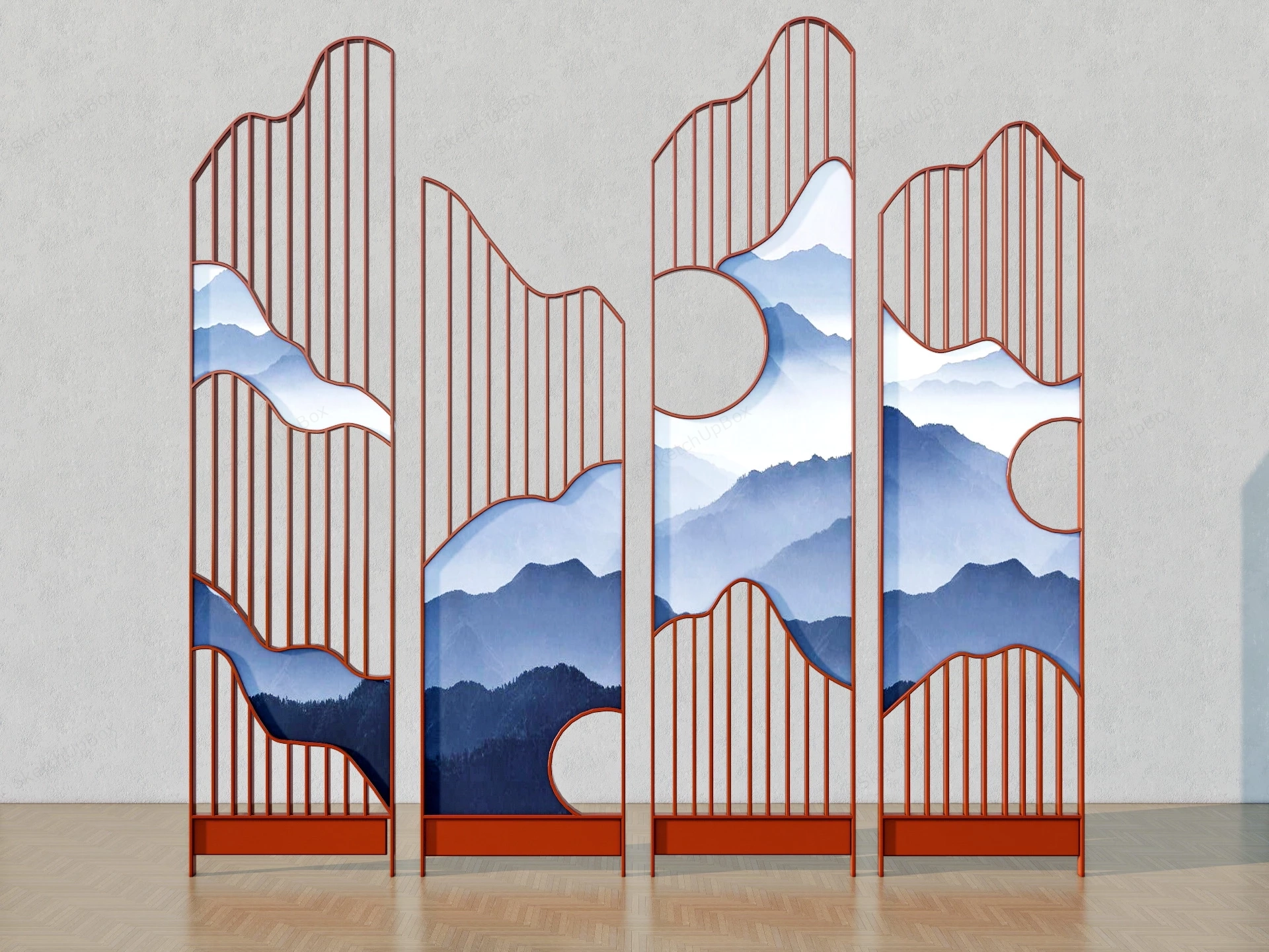 Chinese Style Room Divider Screens sketchup model preview - SketchupBox