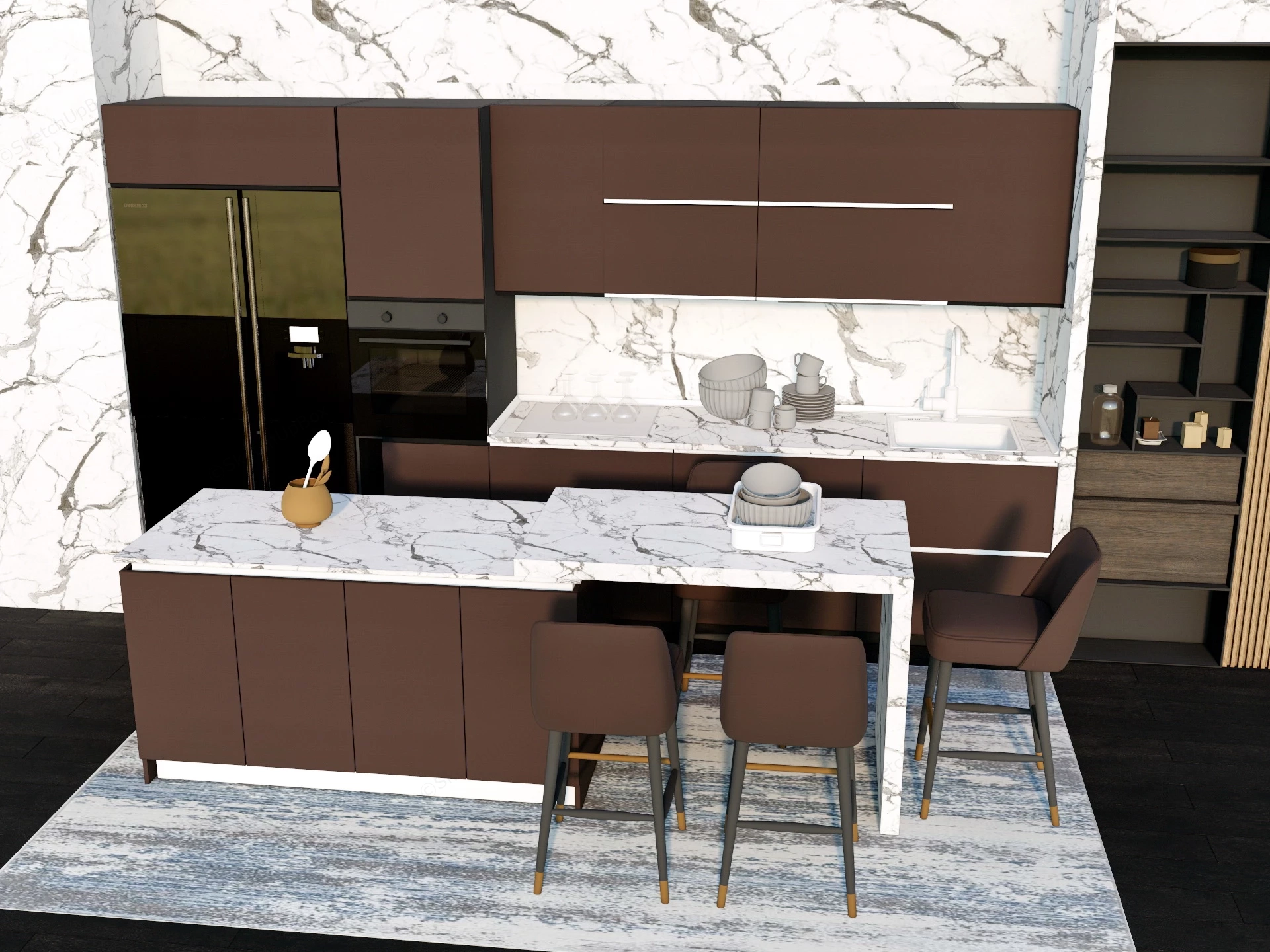 Two Tone Kitchen With Island sketchup model preview - SketchupBox