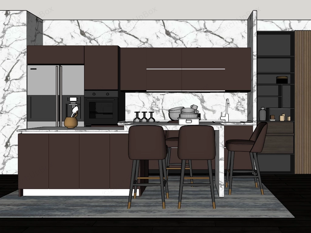 Two Tone Kitchen With Island sketchup model preview - SketchupBox