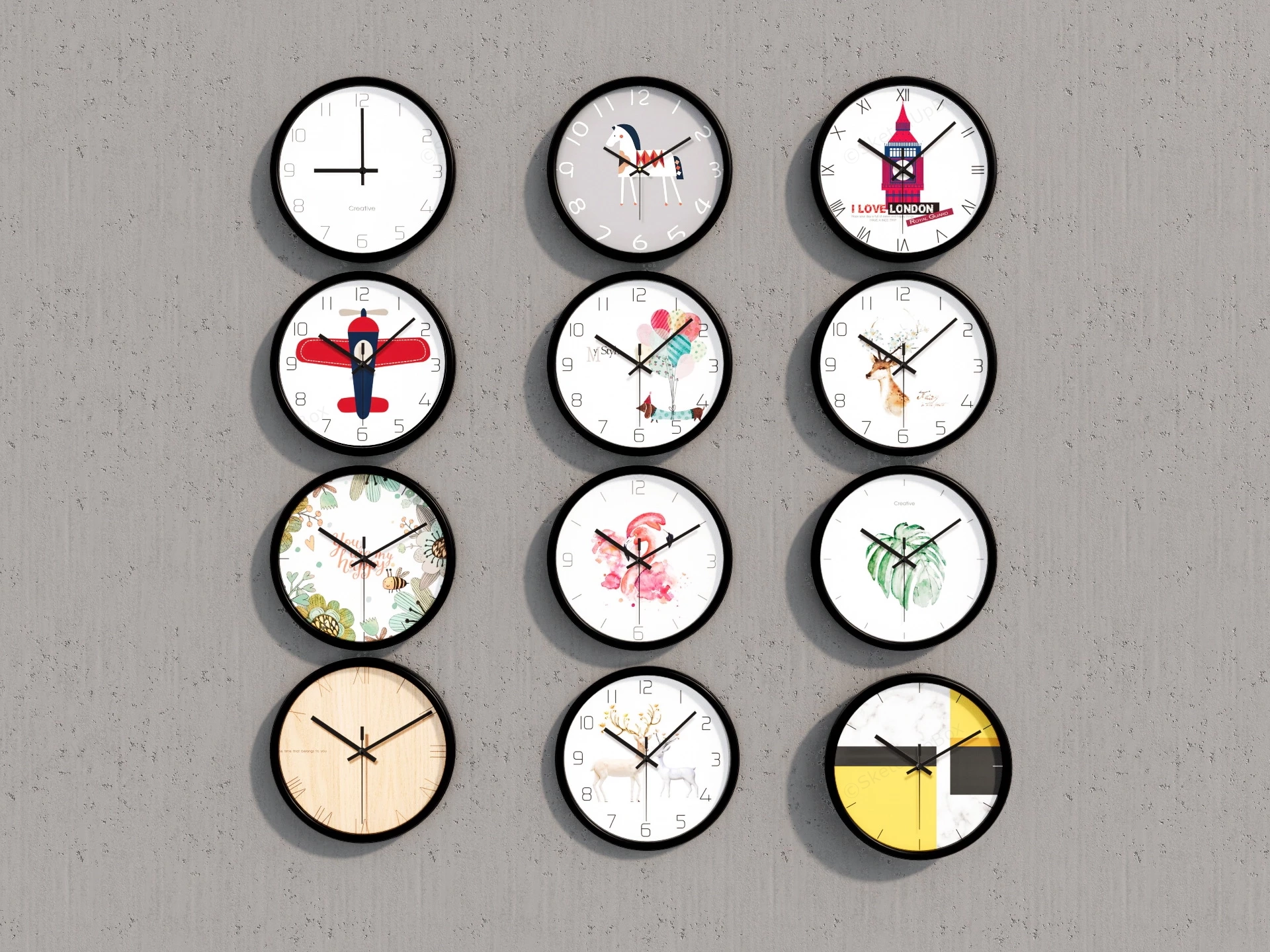 Modern Minimalist Wall Clocks sketchup model preview - SketchupBox