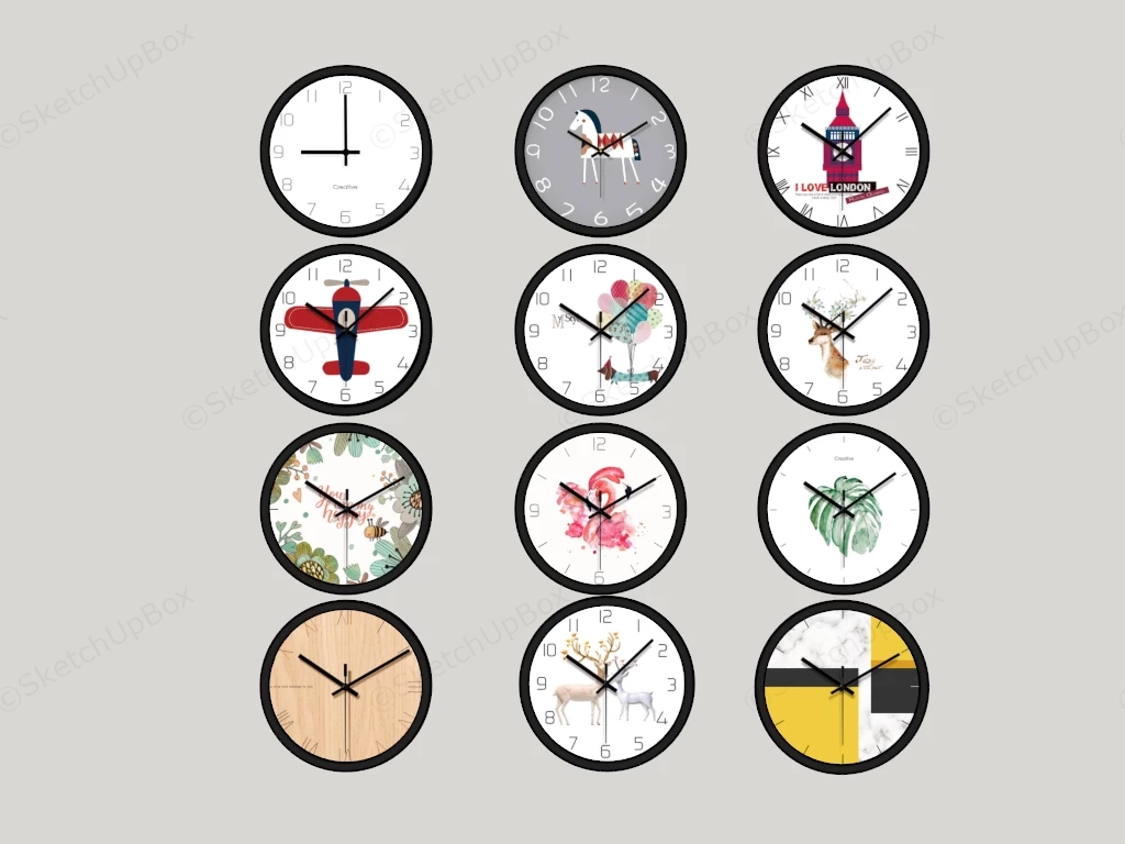 Modern Minimalist Wall Clocks sketchup model preview - SketchupBox