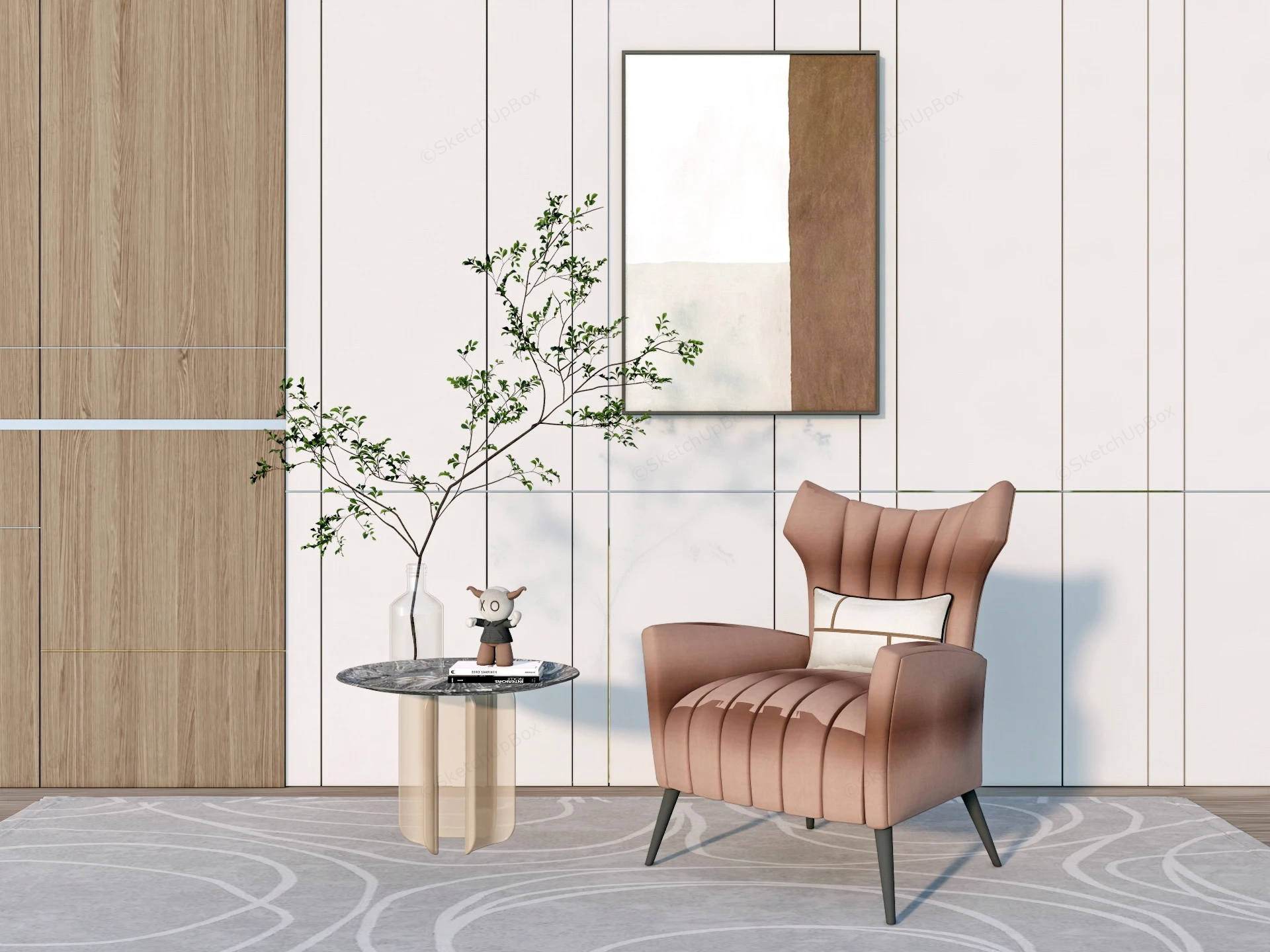 Accent Chair And Table Set sketchup model preview - SketchupBox