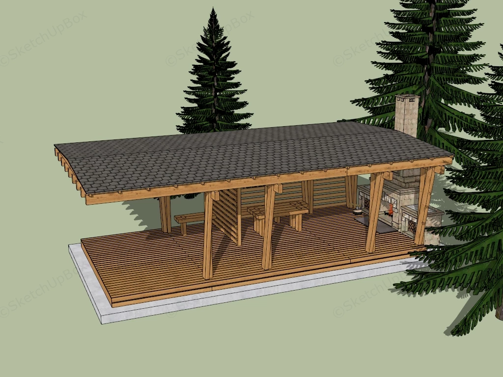 Pergola With Stone Fireplace sketchup model preview - SketchupBox