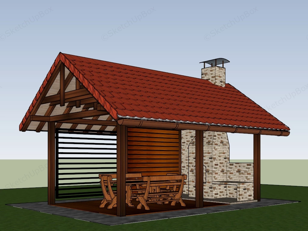 Pavilion With Outdoor Fireplace sketchup model preview - SketchupBox