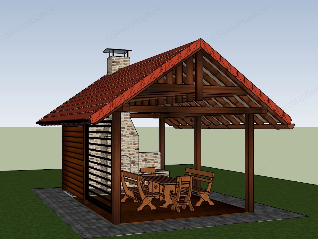 Pavilion With Outdoor Fireplace sketchup model preview - SketchupBox