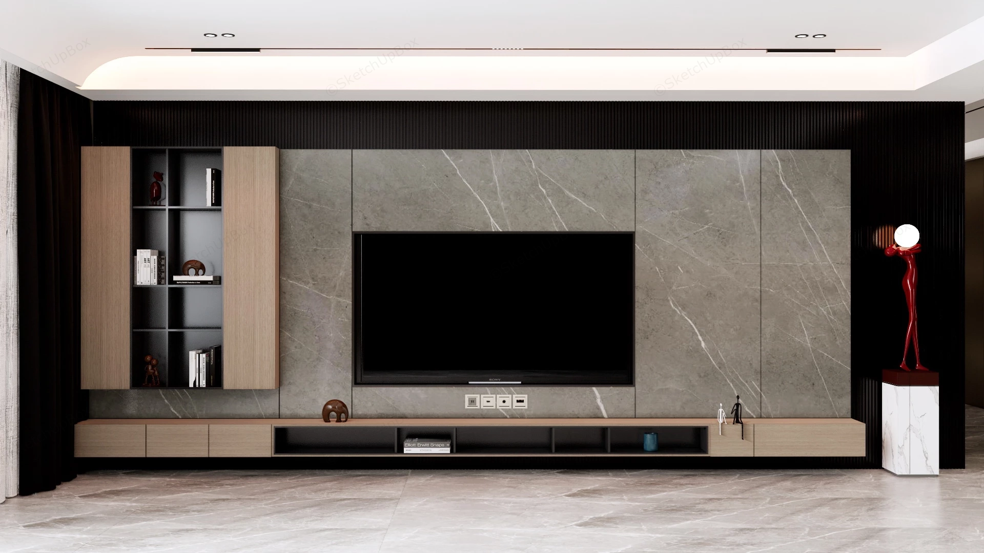 Luxury Living Room TV Wall Design sketchup model preview - SketchupBox