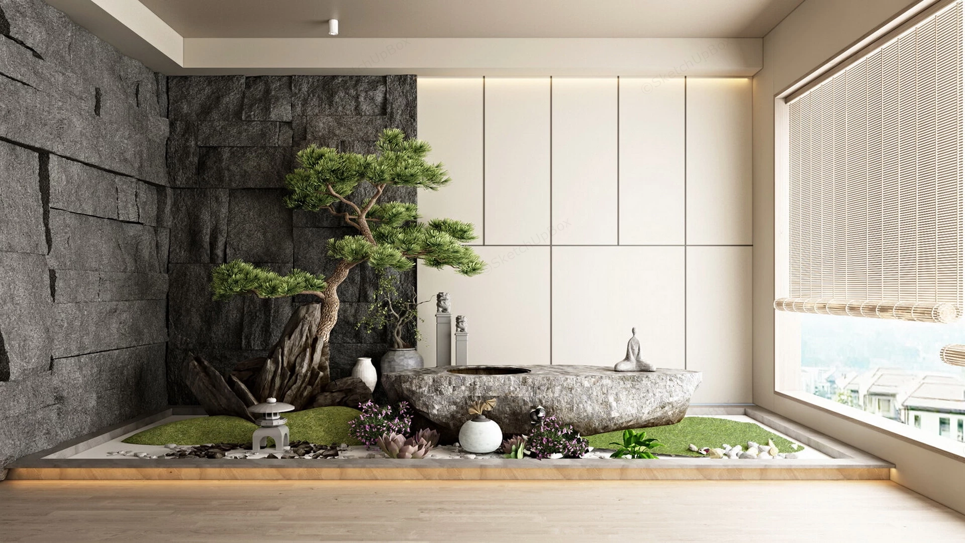 Japanese Indoor Zen Garden sketchup model preview - SketchupBox