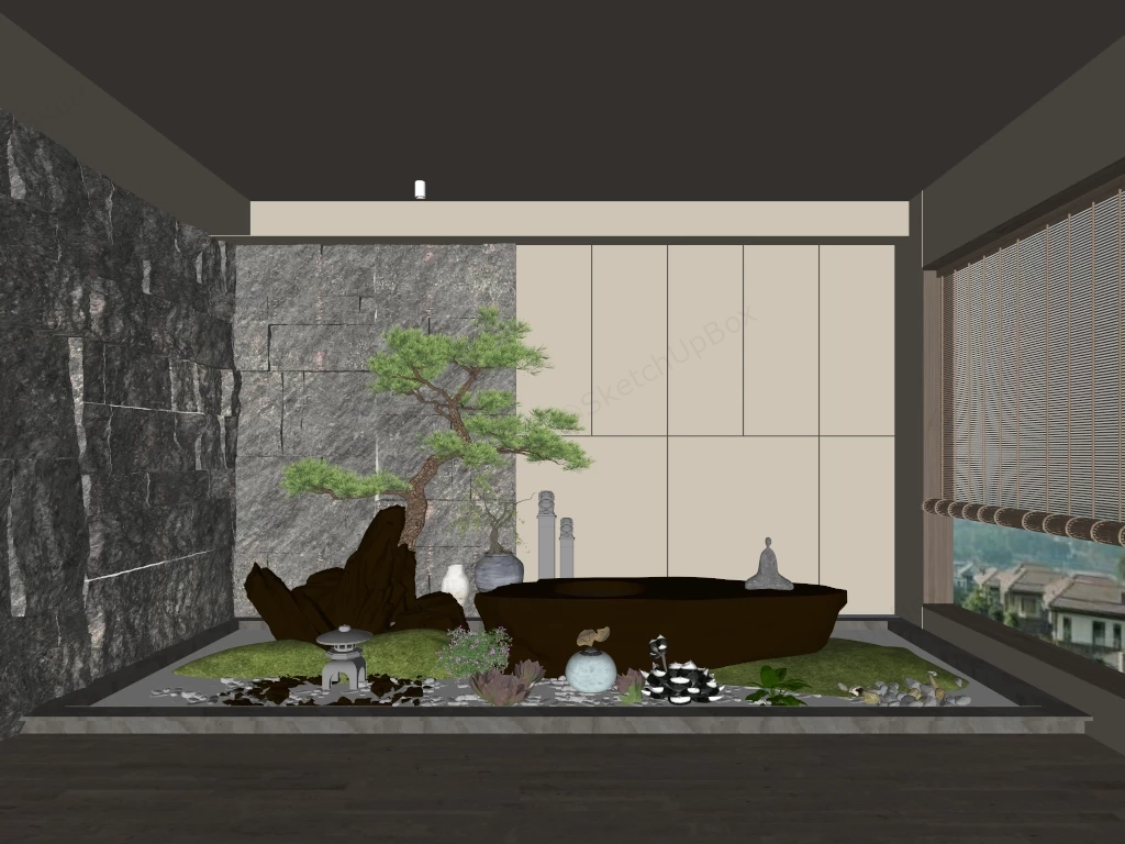 Japanese Indoor Zen Garden sketchup model preview - SketchupBox