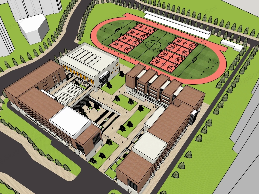 Modern School Building Design Plan sketchup model preview - SketchupBox