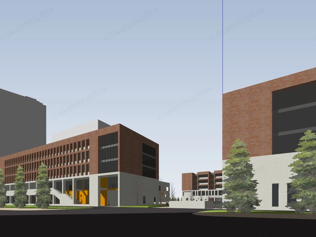 Modern School Building Design Plan sketchup model preview - SketchupBox