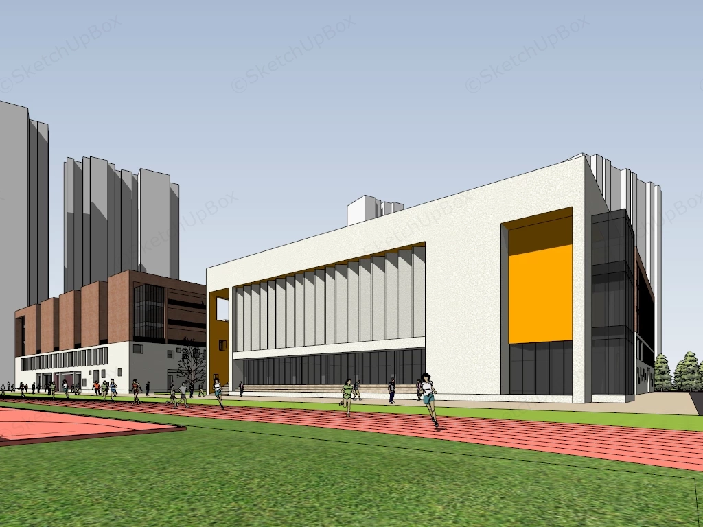 Modern School Building Design Plan sketchup model preview - SketchupBox