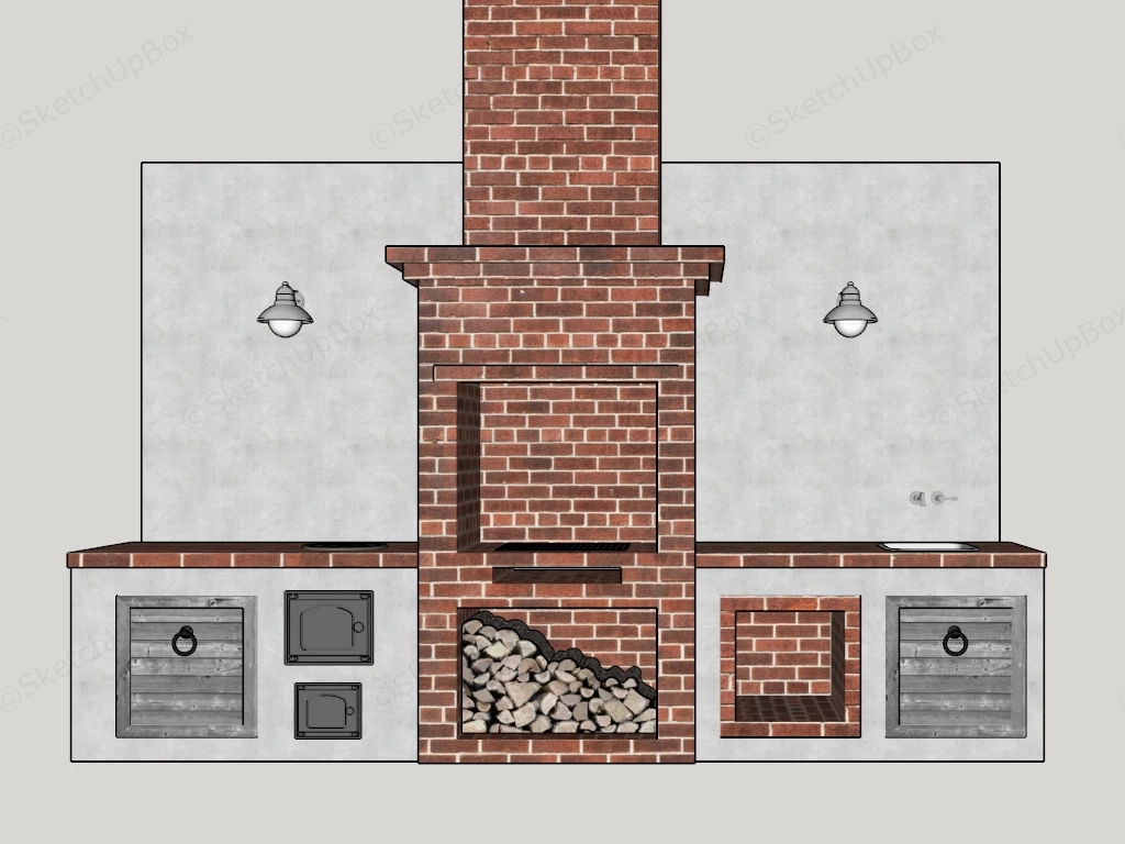 Outdoor Summer Kitchen With Fireplace sketchup model preview - SketchupBox
