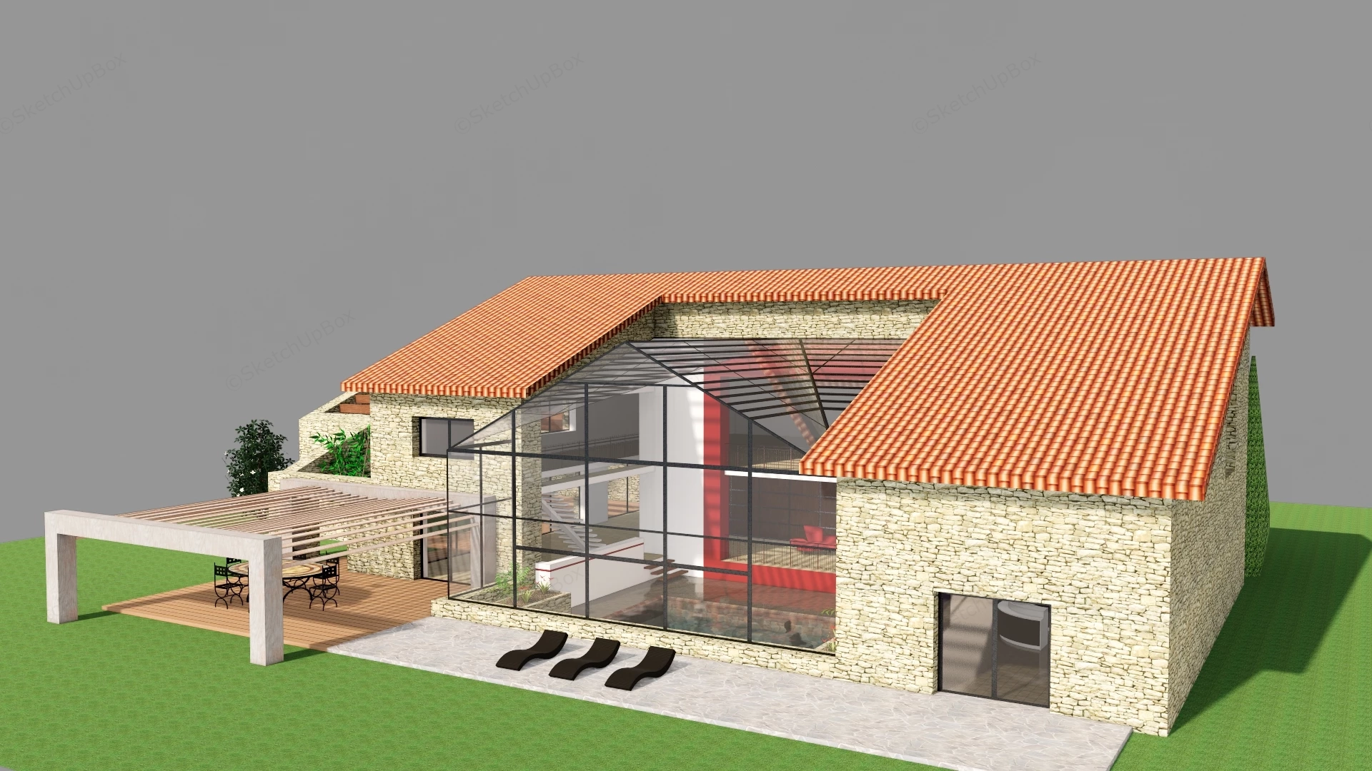 Rustic Stone Villa sketchup model preview - SketchupBox